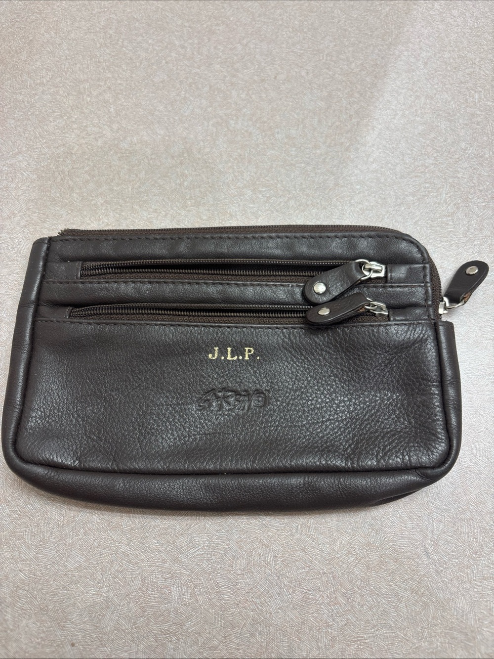 GARBINO Vera Pelle Brown Leather Italian Wallet Pouch Carryall Organizer Zip Up
